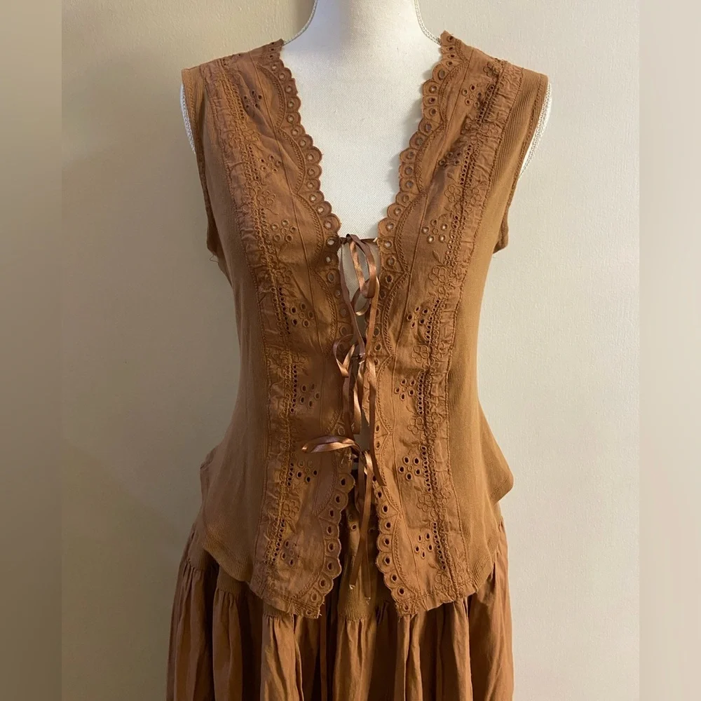 Free people Gesibelle in Macadamia Brown skirt set A line Medium NWT - Picture 9 of 16